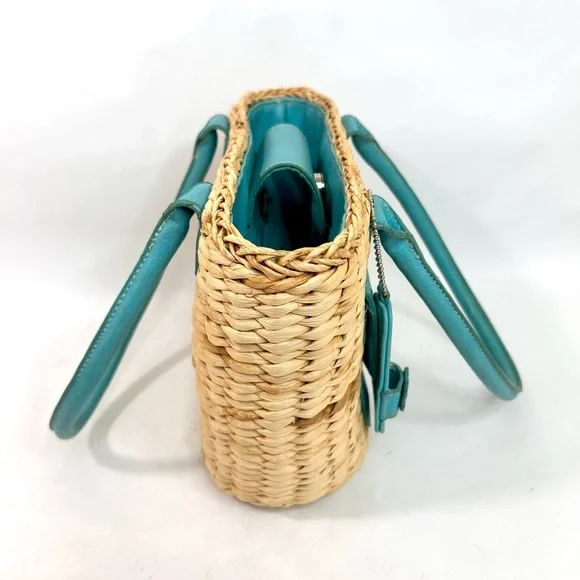 Caribbean Joe Straw Wicker Bag with Turquoise Leather Accents - Picture 5 of 11